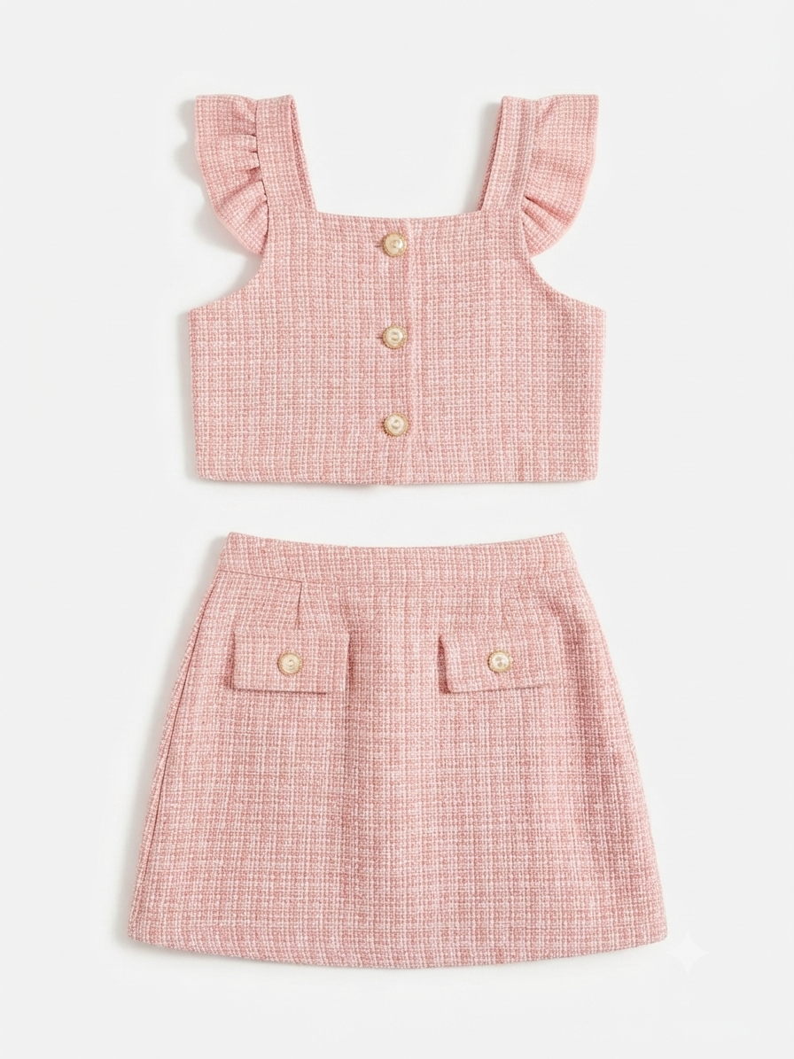 Set niña rosa con top de olanes y falda