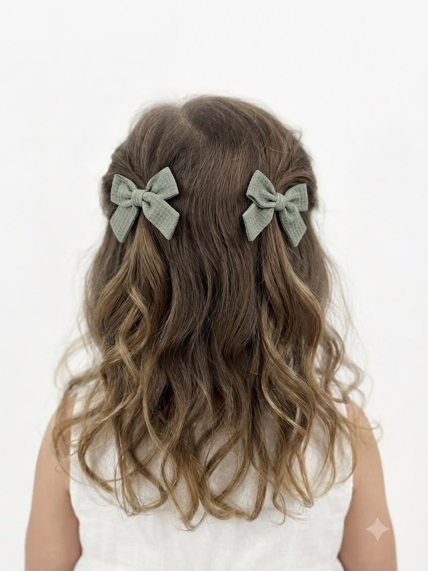 Moño Par Niña Verde Olivo