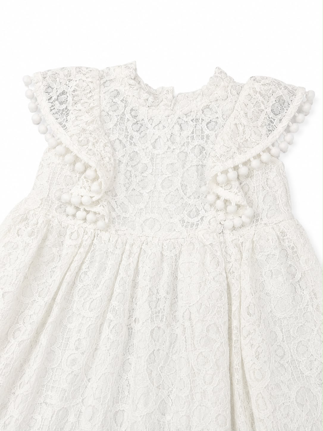 Vestido niña meses de encaje con pompones – Color blanco