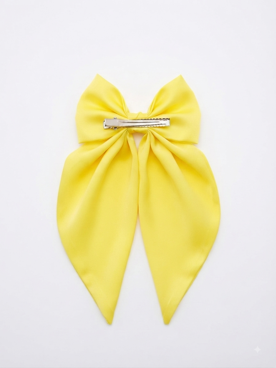 Moño Coquette Niña - Lazo Amarillo Brillante Tipo Pañuelo