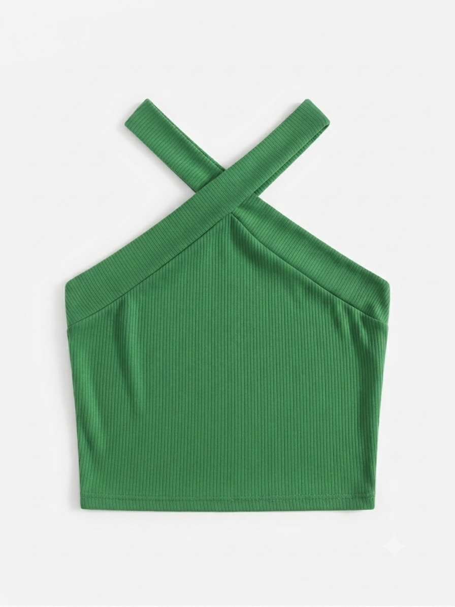 Blusa dama OFERTA crop top cuello halter cruzado color verde