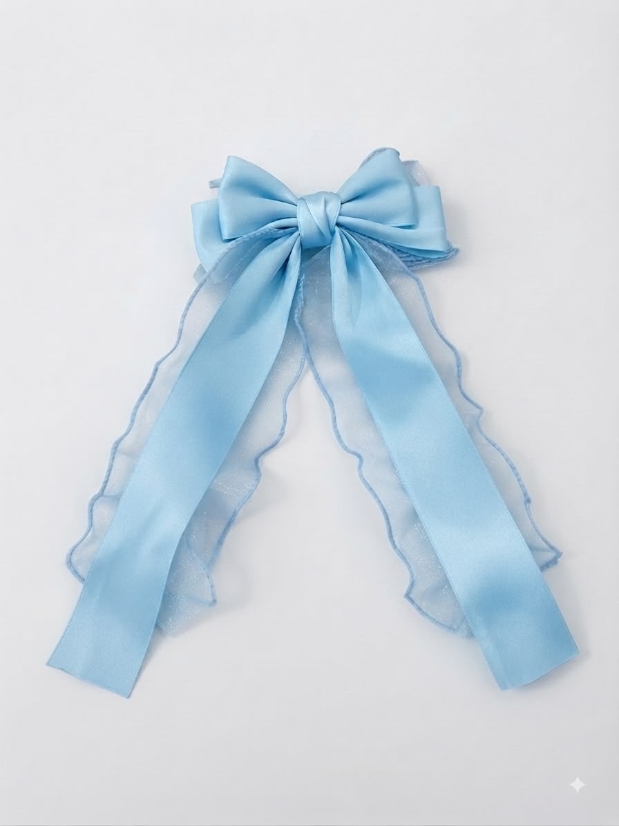 Moño coquette niña azul cielo con doble tirante 🎀🩵