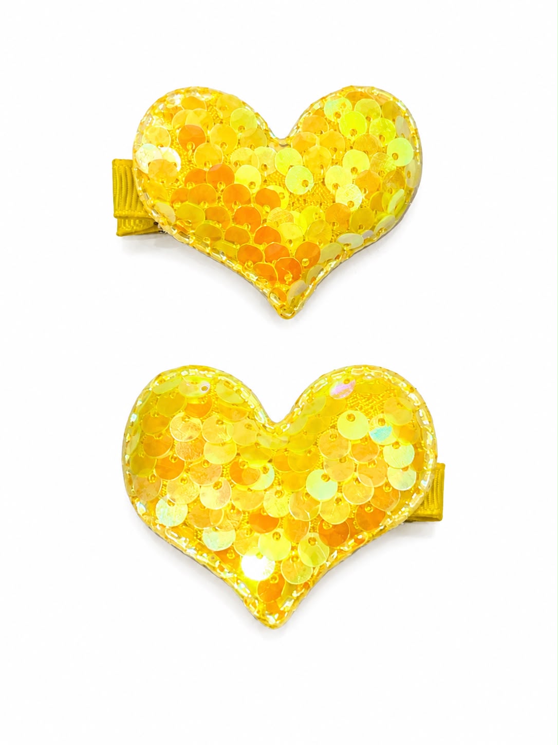 Moño Par Niña Corazón Amarillo con Lentejuelas