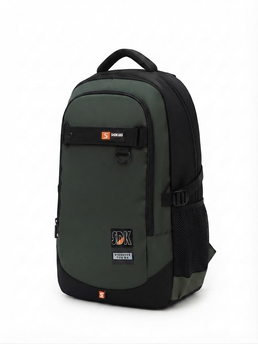 Mochila juvenil verde militar con detalles negros