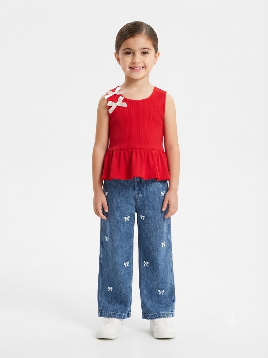 Set niña pantalón de mezclilla con bordos
