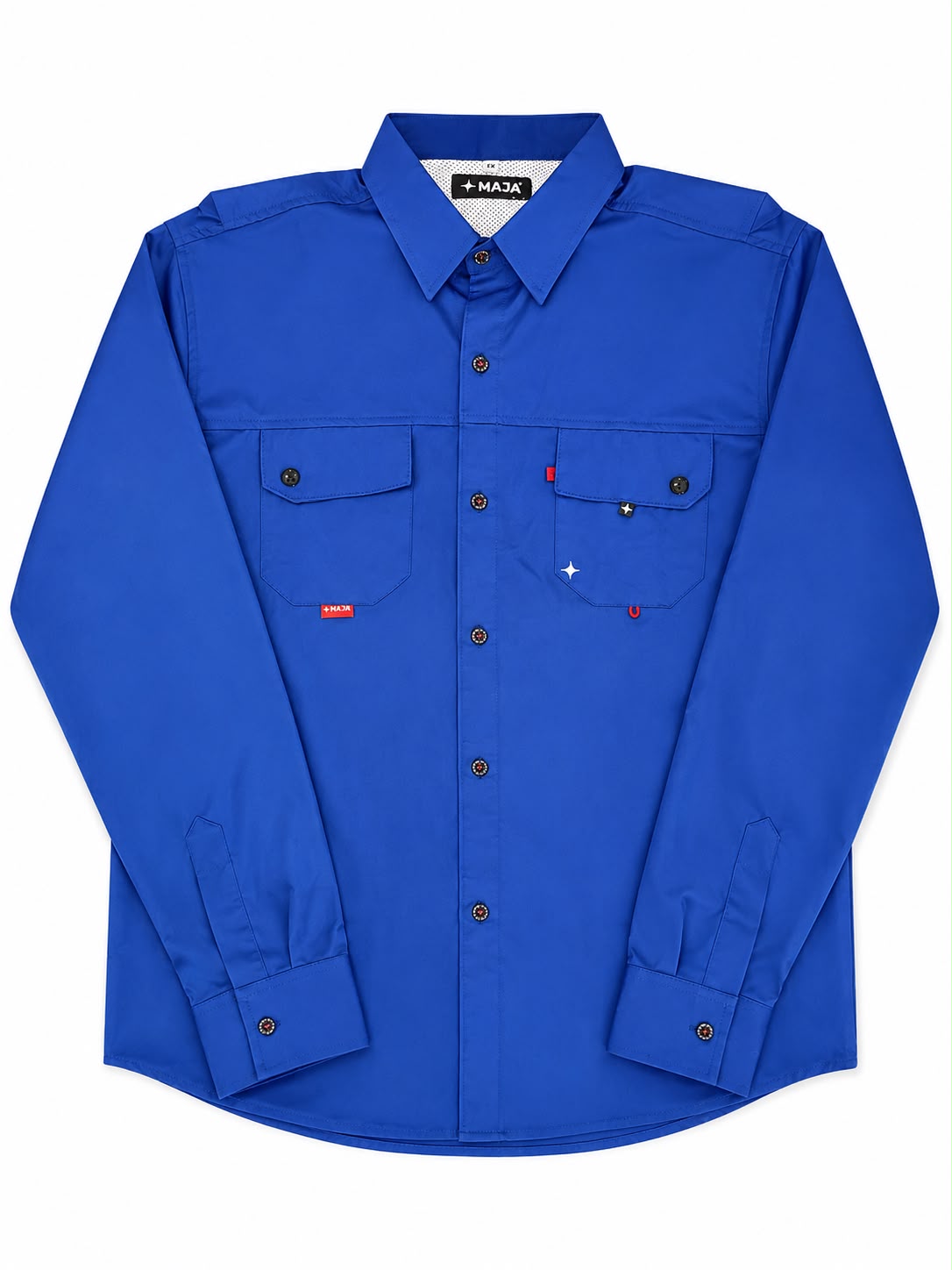 Camisa caballero azul rey manga larga con doble bolsillo