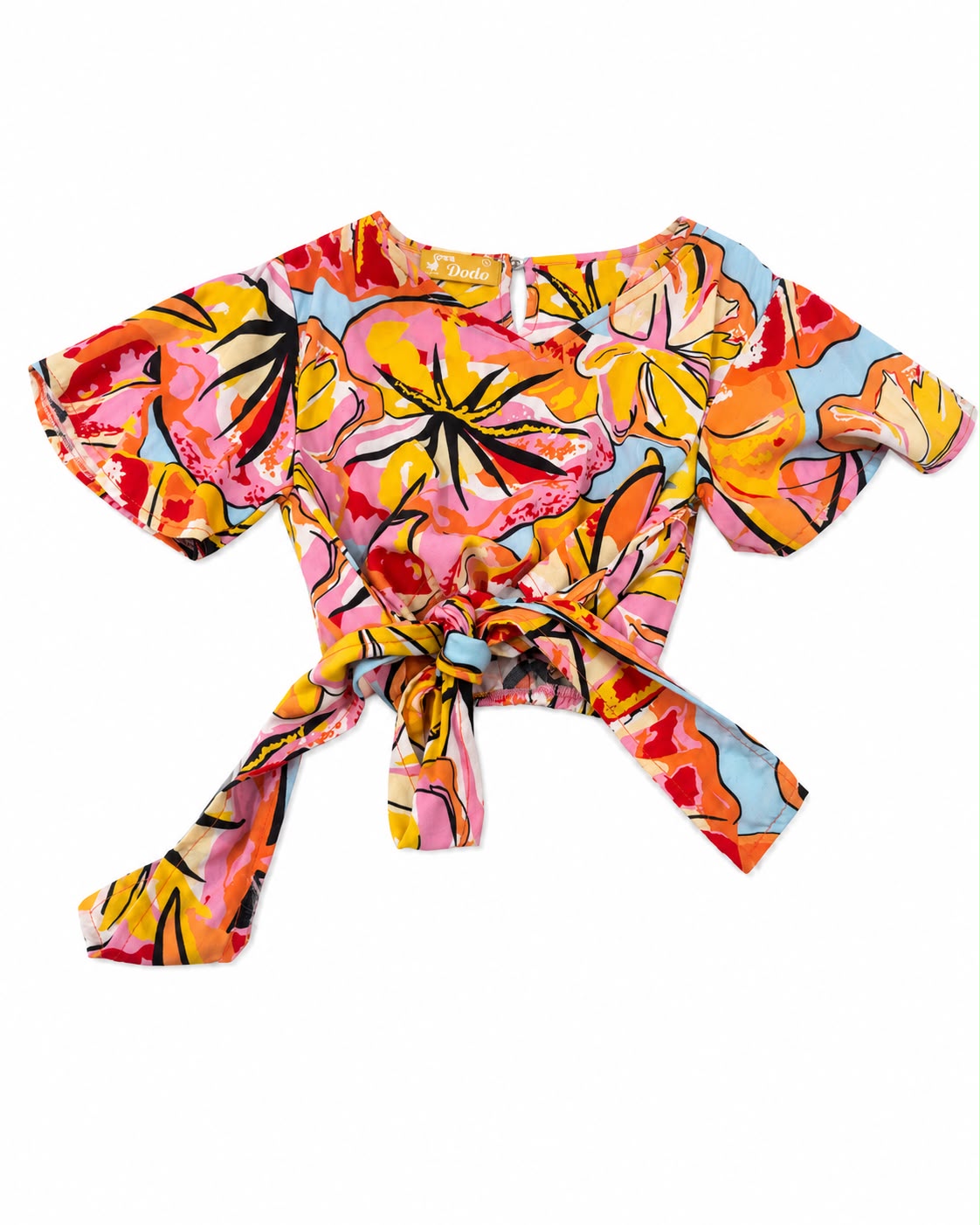 Set niña blusa anudada y short estampado tropical