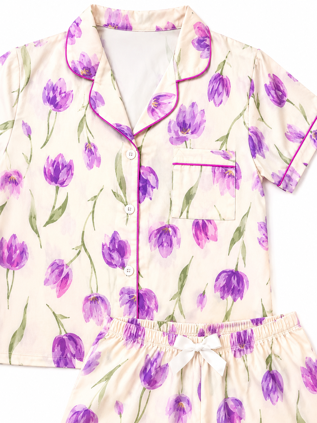 Pijama dama corta estampado floral lila