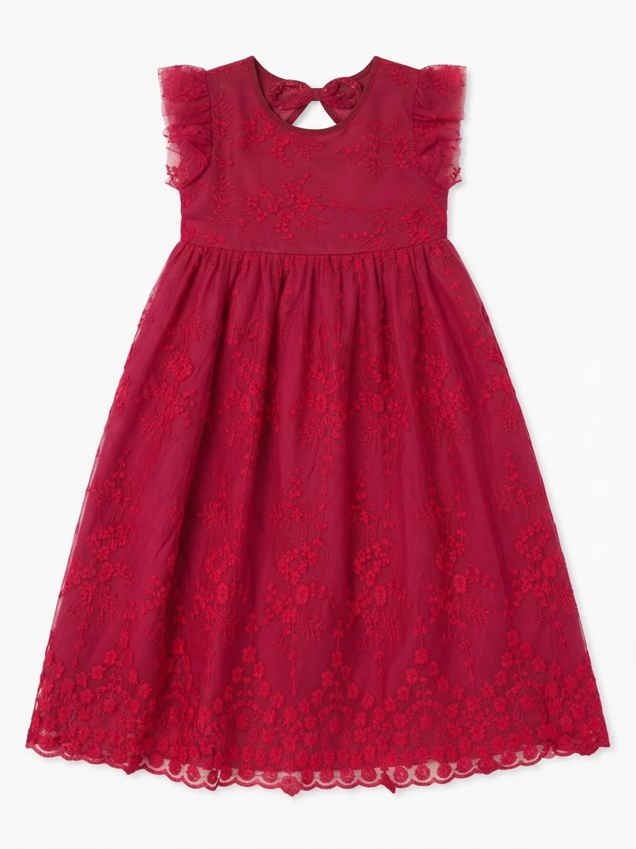 Vestido niña color vino encaje floral