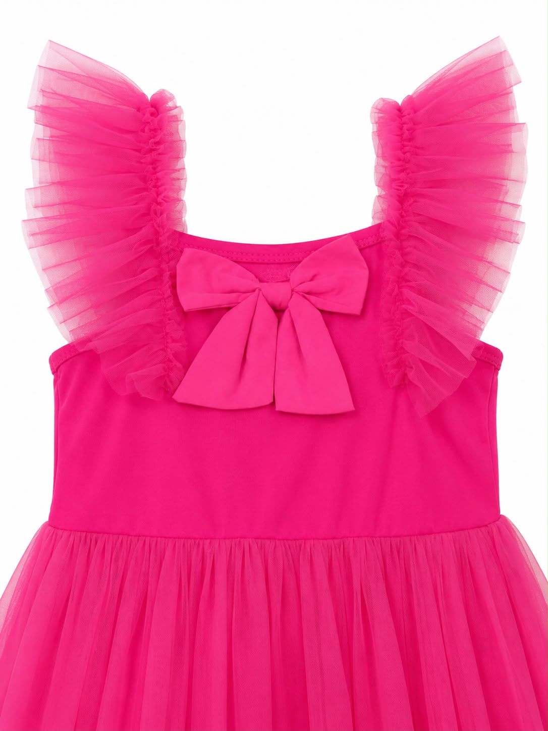 Vestido niña fucsia de tul con moño decorativo