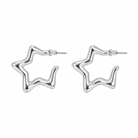 Aretes dama estrella plateada