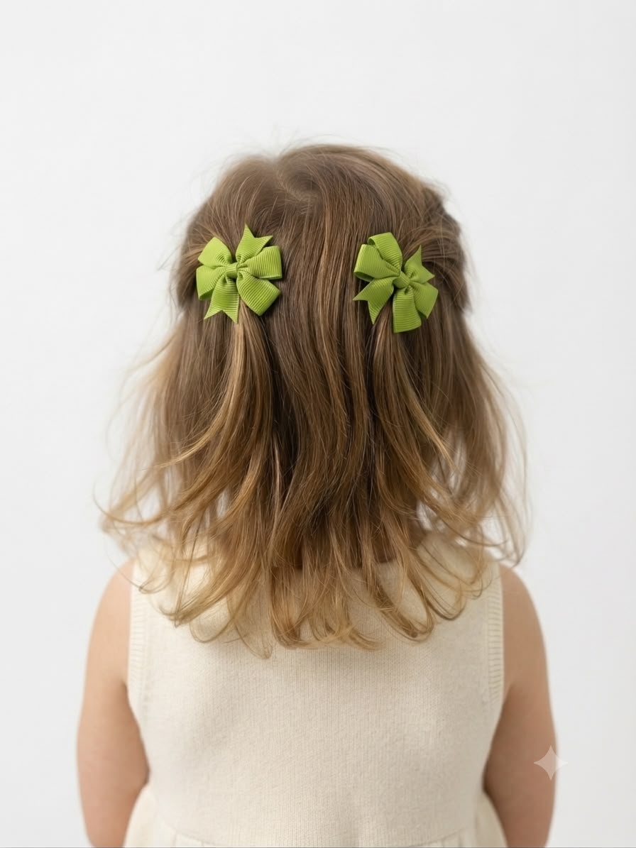 Moño par niña verde limón