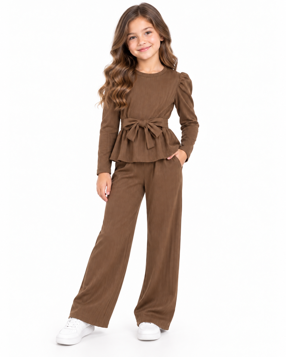 Set niña de blusa con moño y pantalón de pierna ancha 🎀