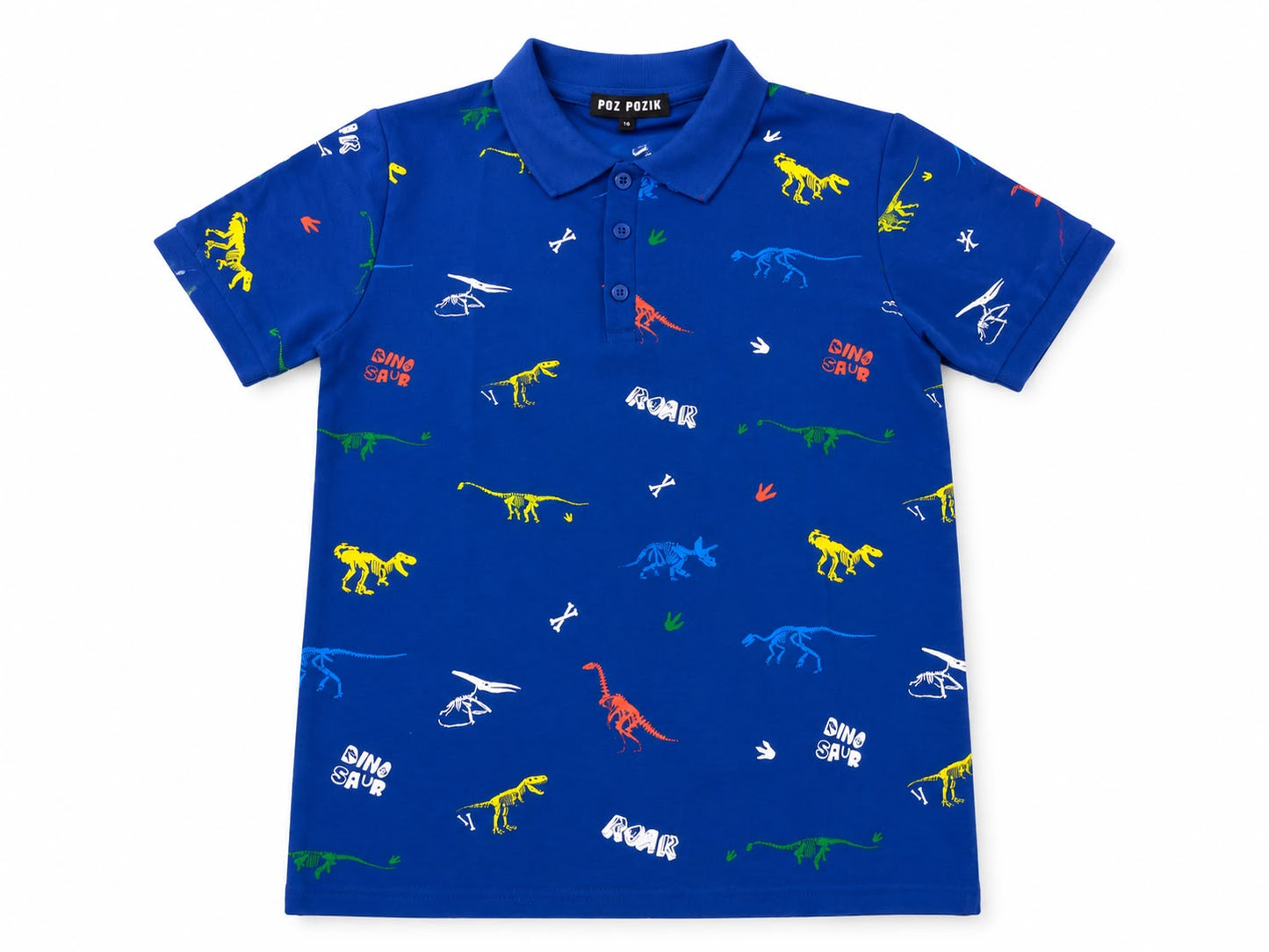 Set niño polo azul estampado de dinosaurios con short color caqui