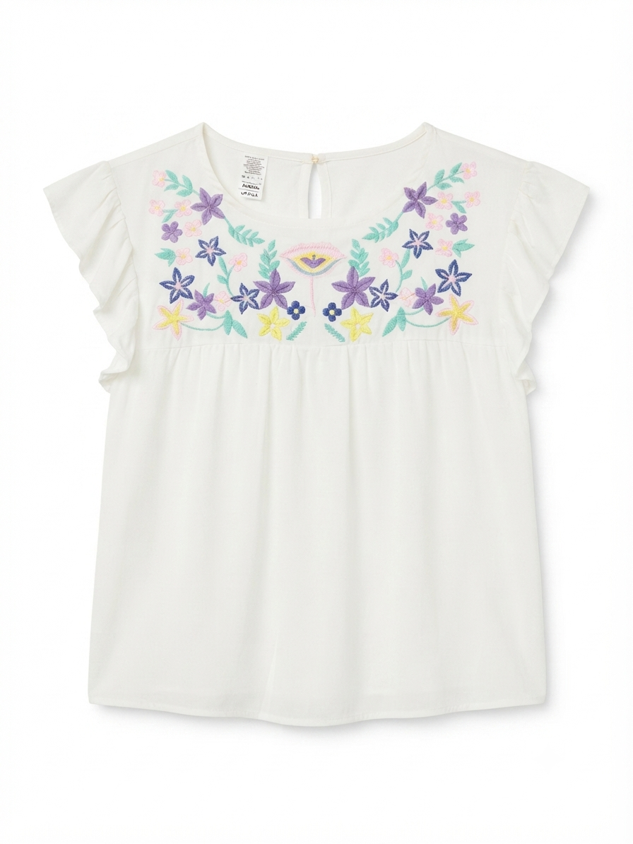Blusa Dama OFERTA Bordada Manga Olanes Color Blanco