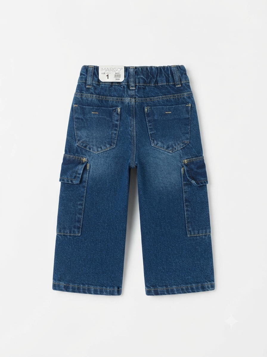 Pantalón niña cargo de mezclilla azul