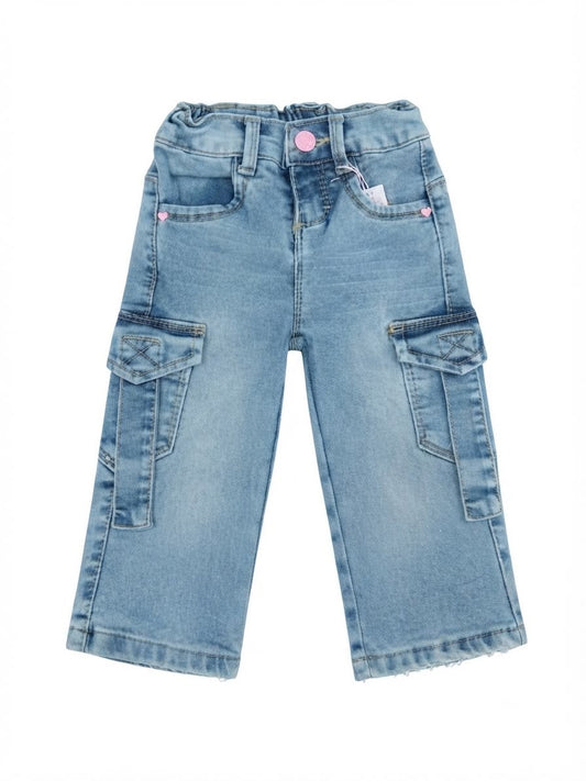 Pantalón niña cargo mezclilla azul claro