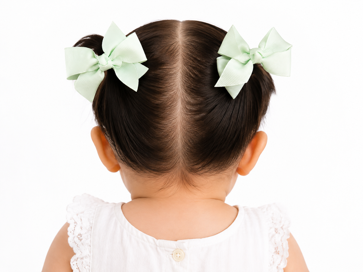 Moño par niña verde menta con nudo