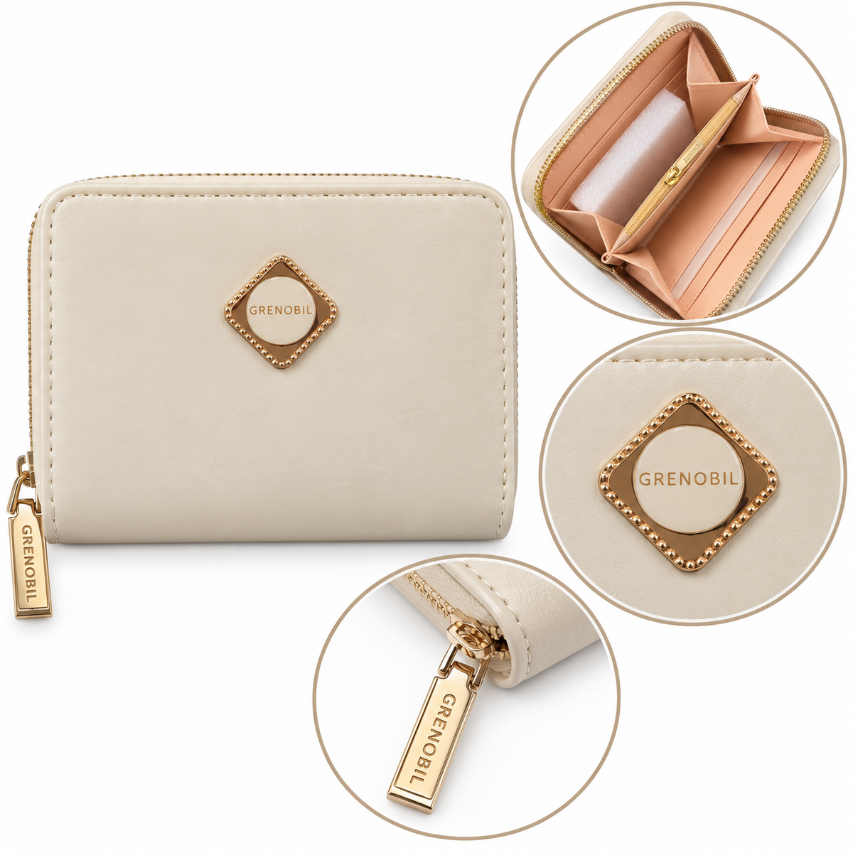 Cartera dama compacta con cierre y detalle metálico Grenobil