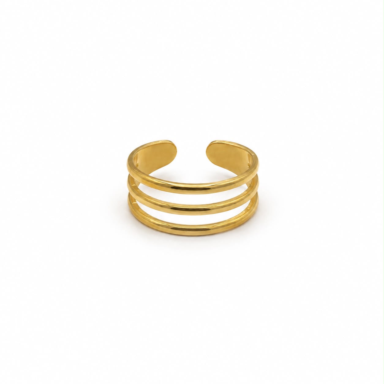 Anillo Dama dorado diseño de triple línea