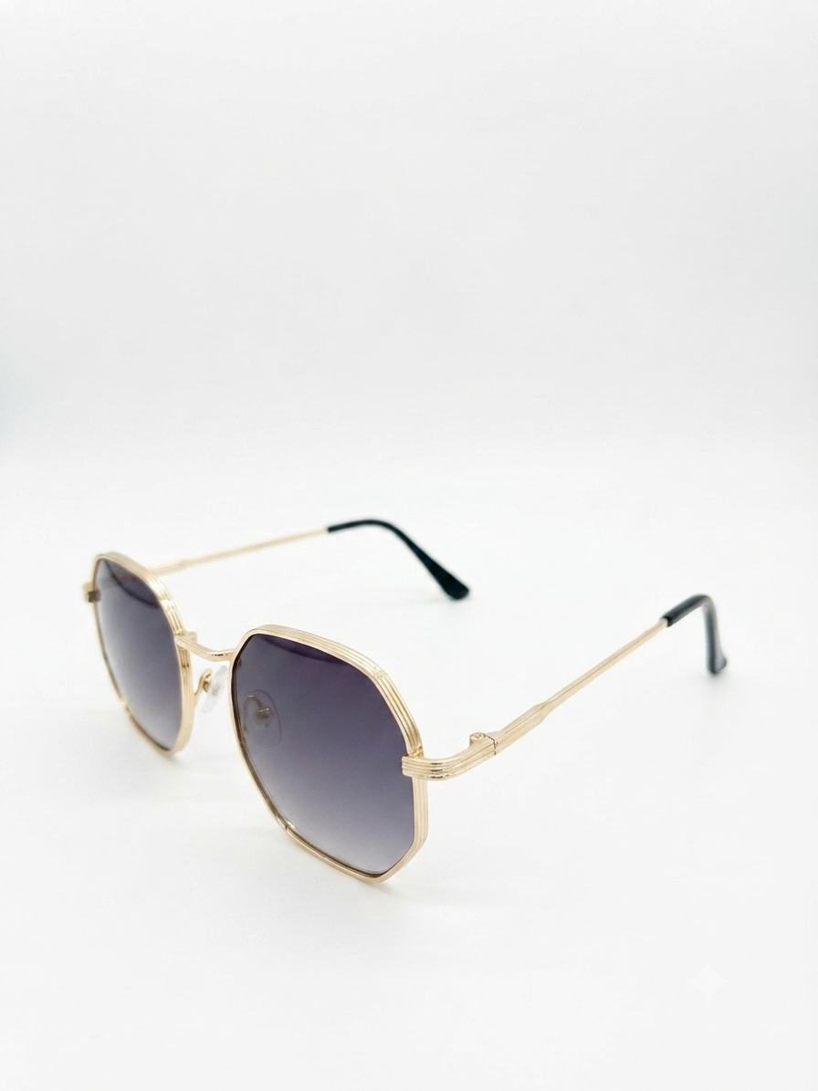 Lentes dama octagonales dorados con mica gris