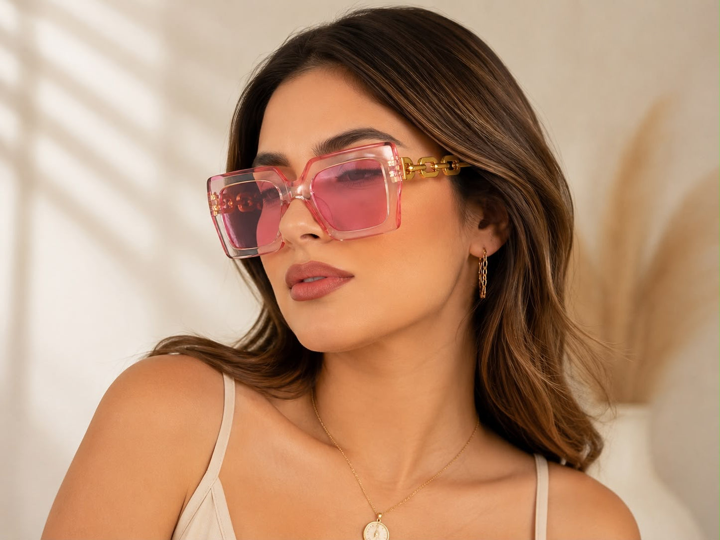 Lentes Dama oversize cuadrados color rosa