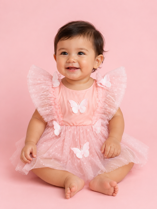 Vestido bebé meses mariposas rosa