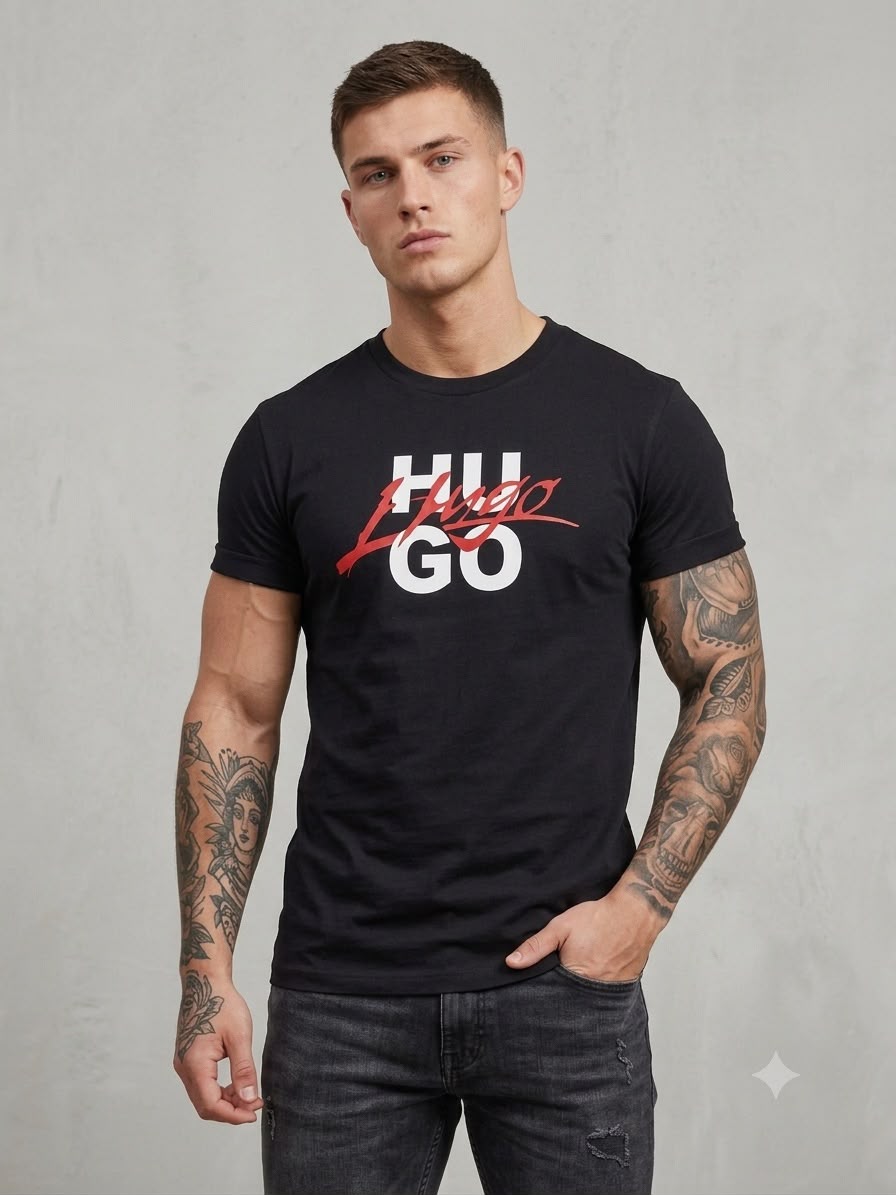 Playera caballero negra cuello redondo  HUG@