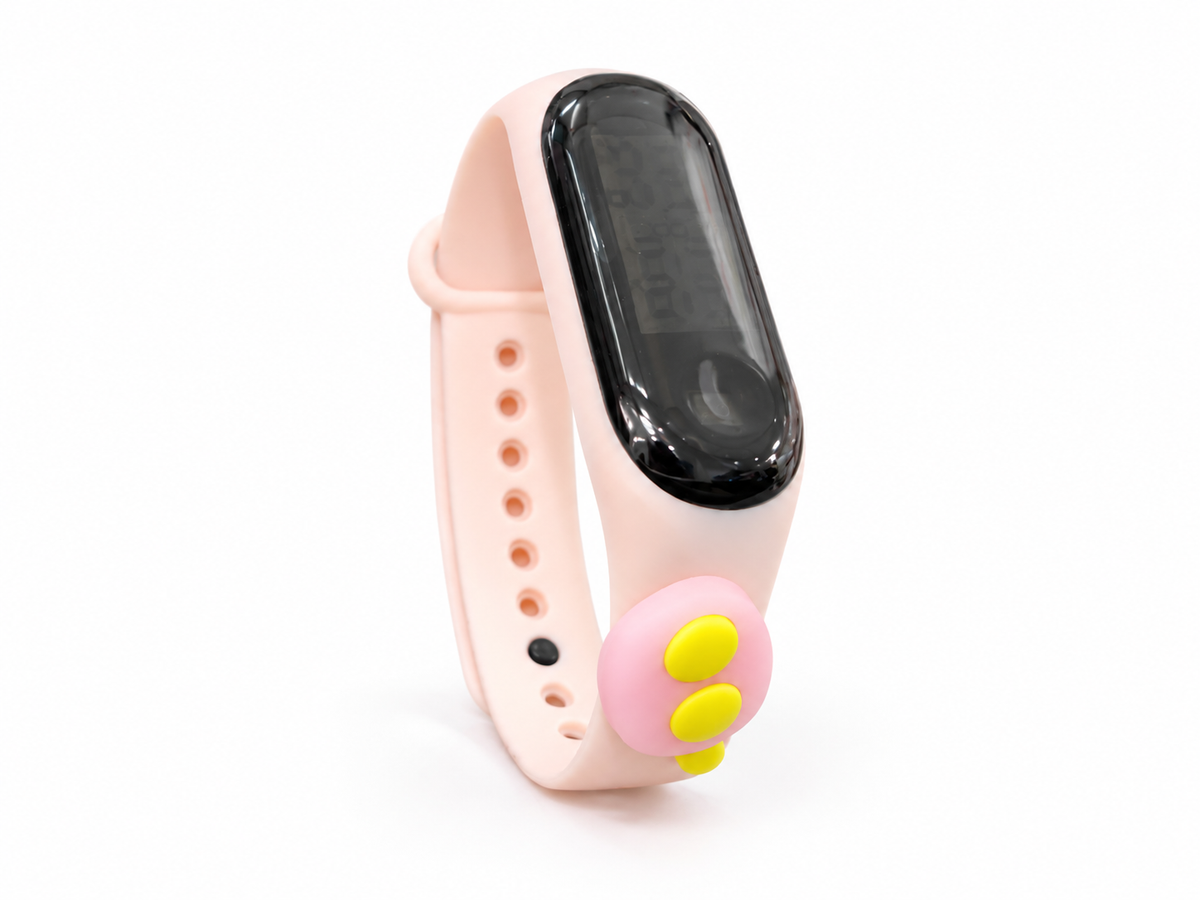 Reloj infantil digital rosa pastel con figurita ovalada de detalles amarillos 💗⌚