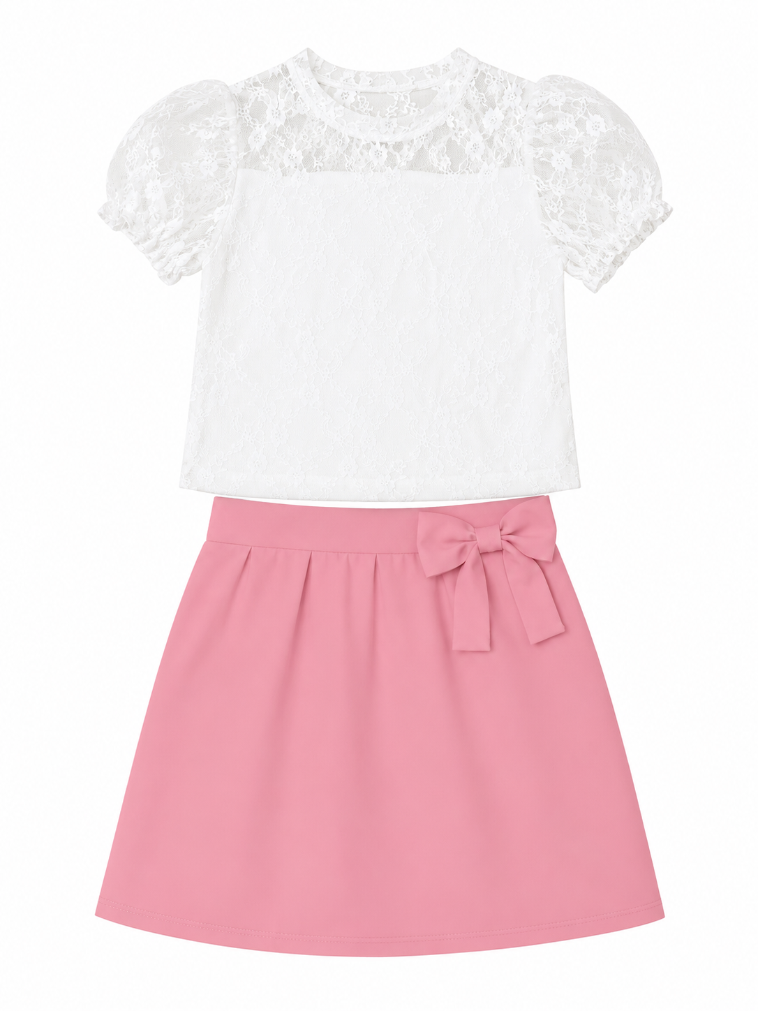Set niña con blusa de encaje y falda rosa