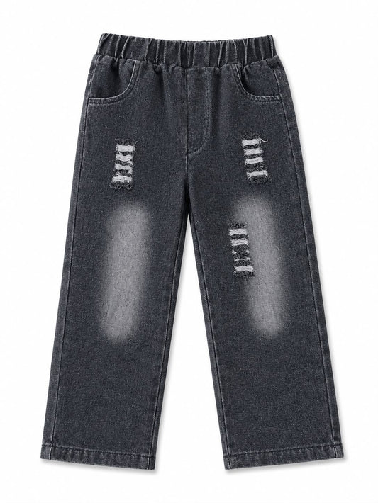 Pantalón niño mezclilla negré con roturas