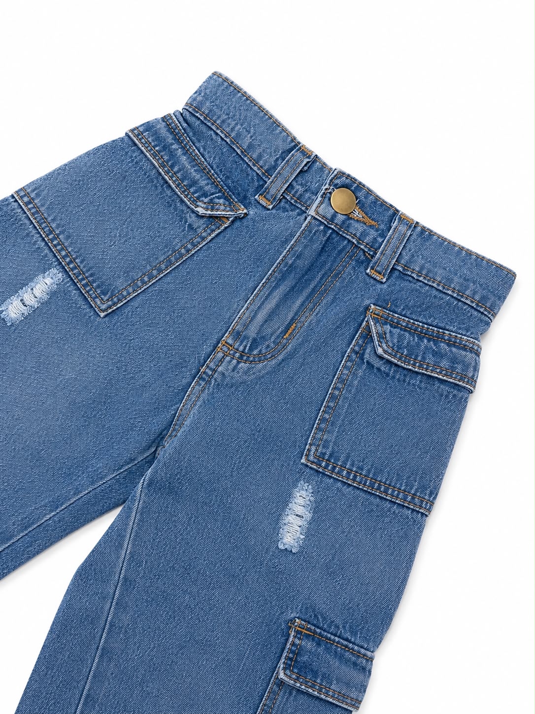 Pantalón niña cargo de mezclilla con pierna amplia