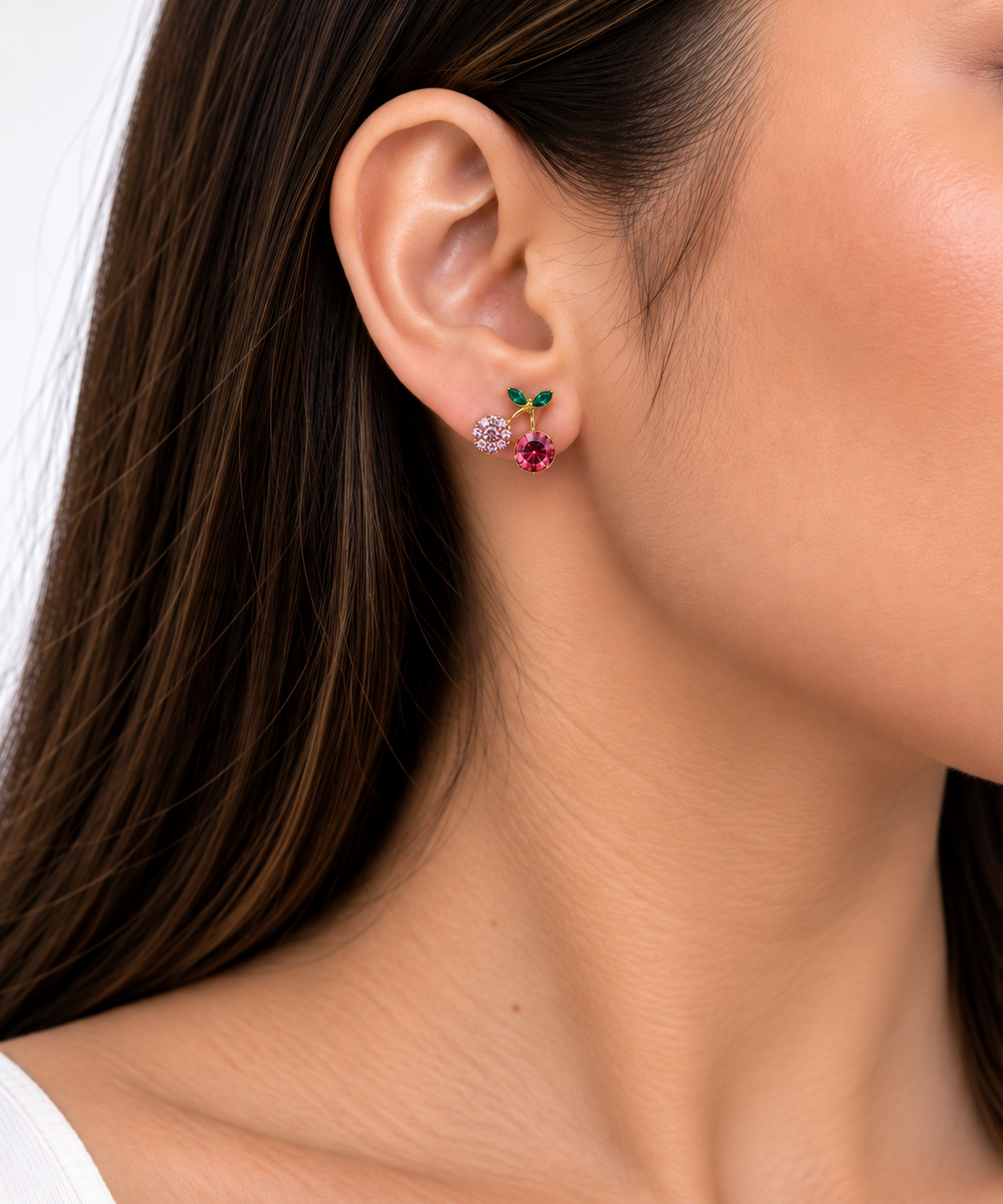 Aretes dama cerezas con cristales de colores 🍒✨
