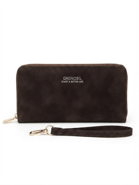 Cartera Dama tipo Wallet café oscuro práctica