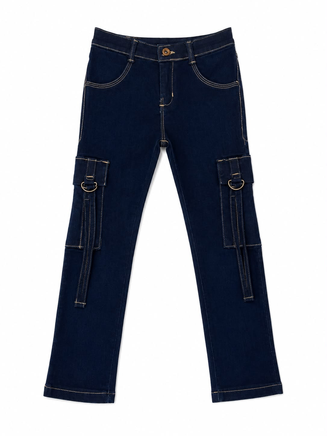 Pantalón niña cargo de mezclilla azul oscuro