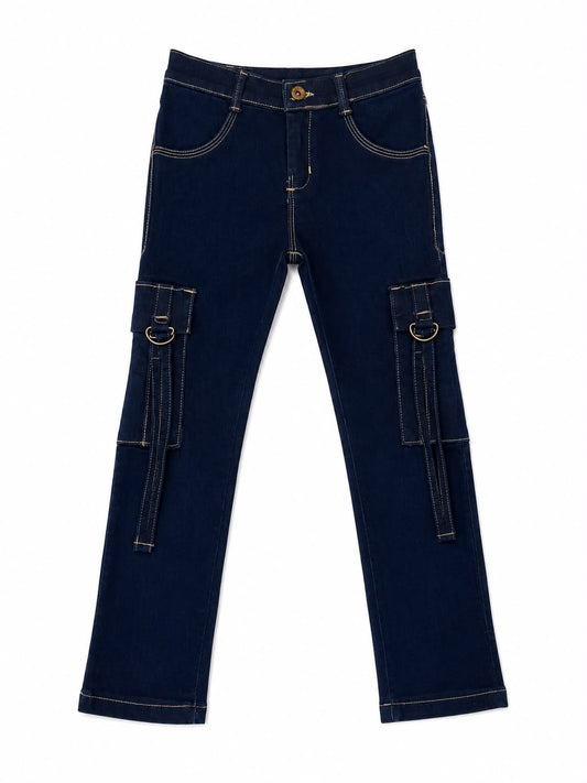 Pantalón niña cargo de mezclilla azul oscuro
