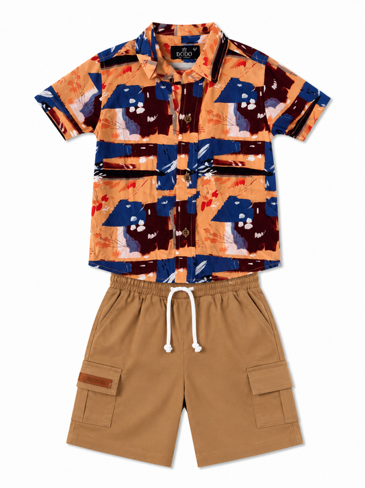 Set niño camisa estampada con short cargo