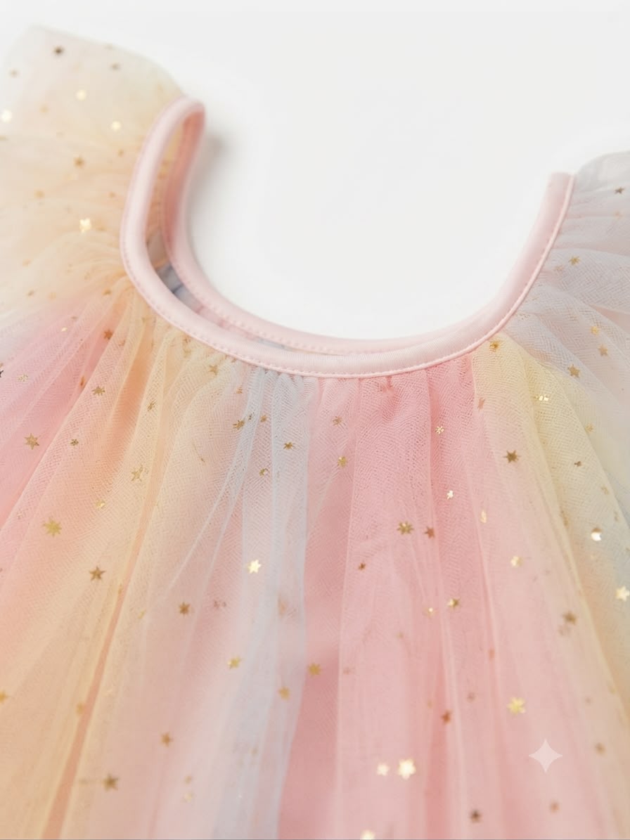Vestido niña de tul multicolor con destellos estrellas