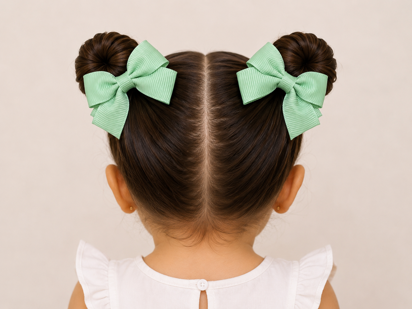 Moño par niña verde menta clásico