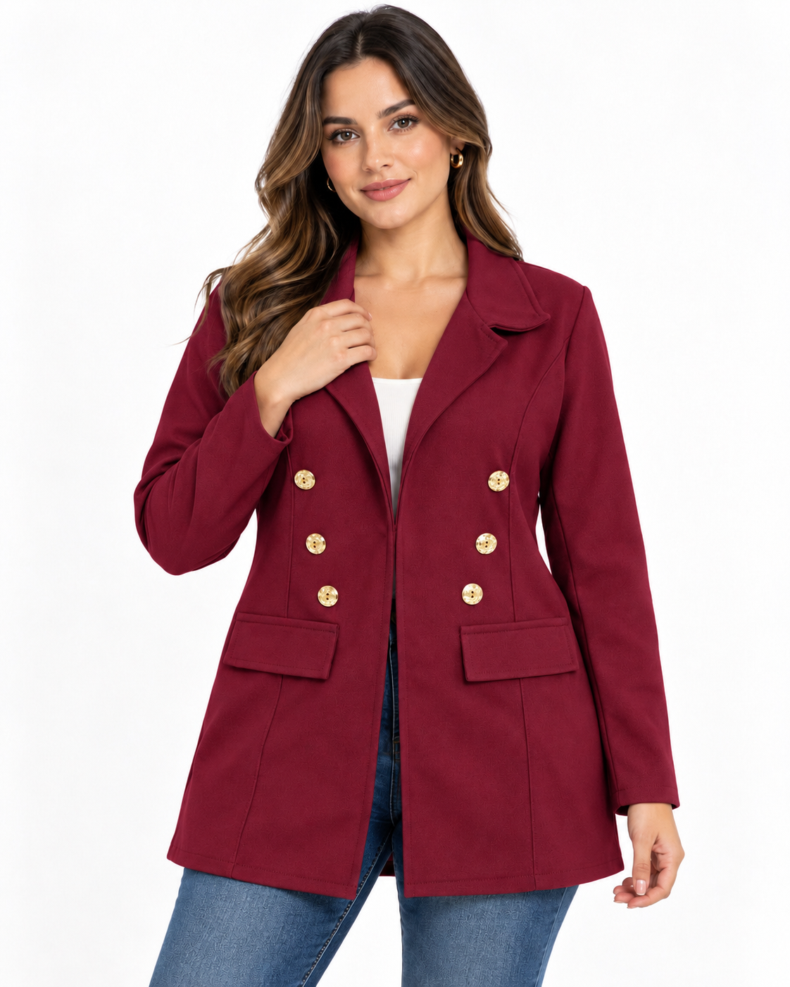 Blazer Dama Largo con Botones Dorados