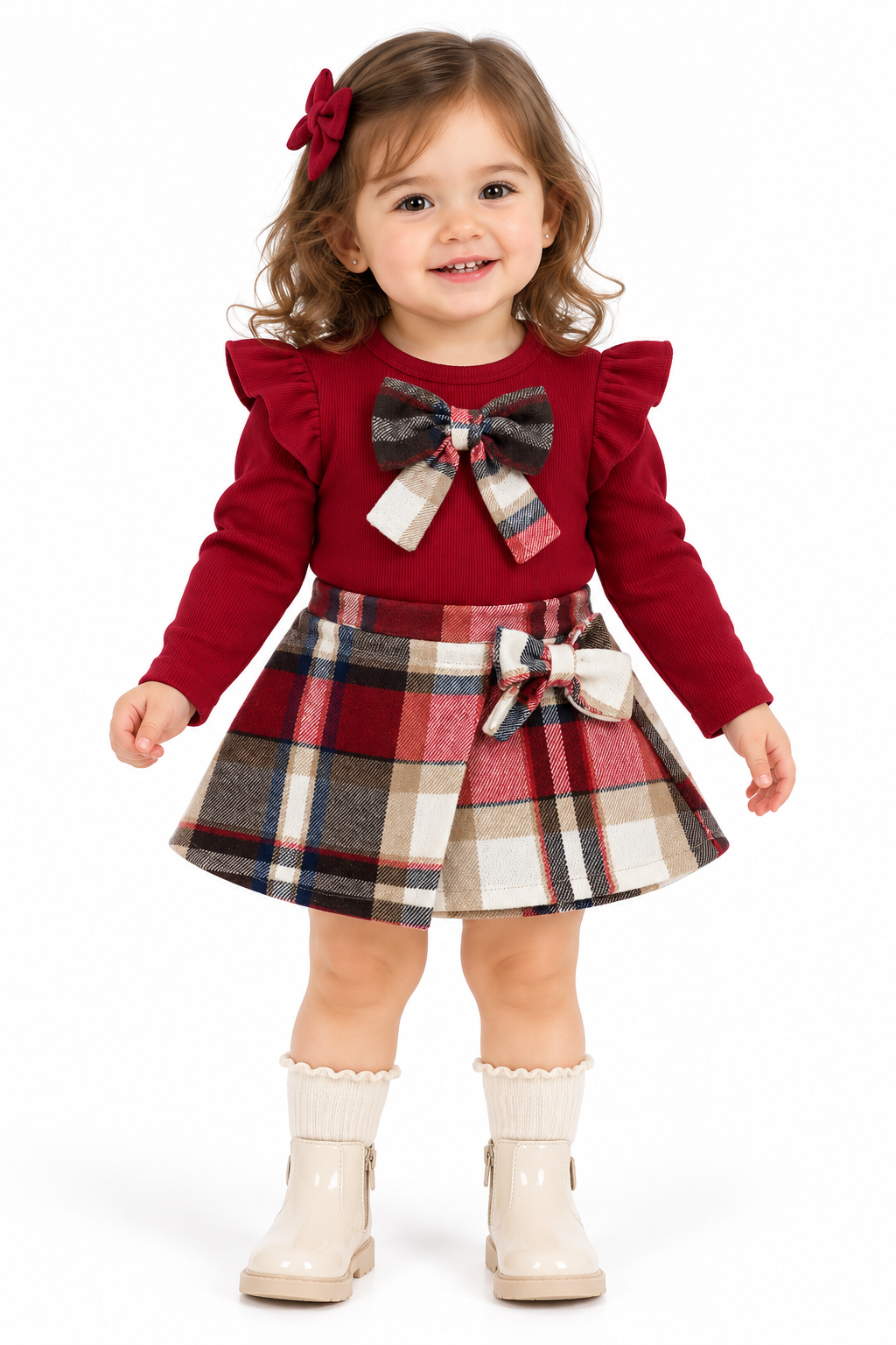 Set niña a cuadros y moño