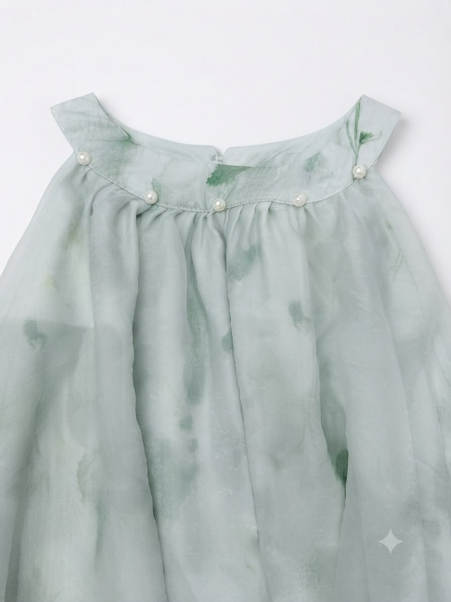 Vestido niña verde estampado