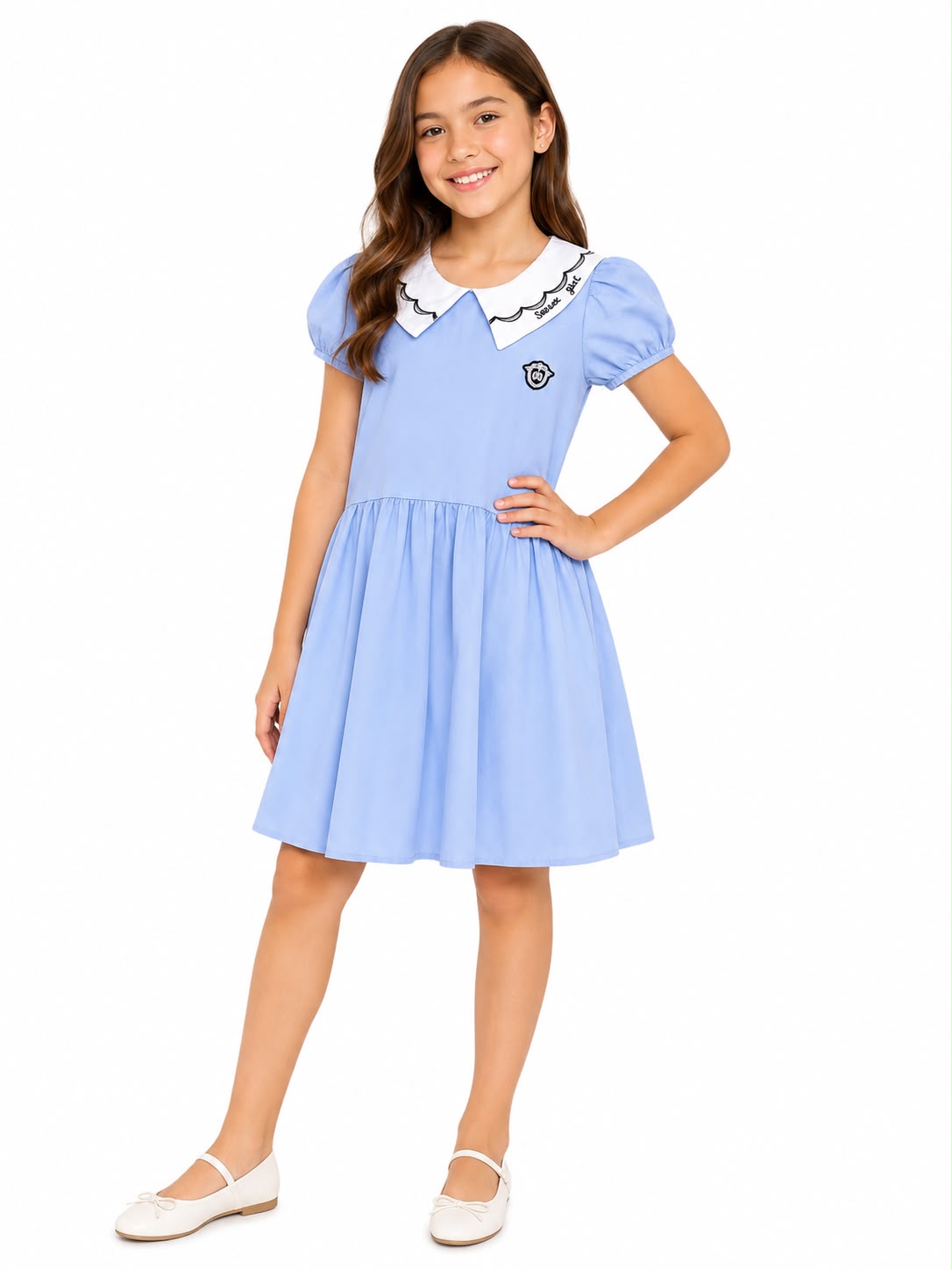 Vestido niña azul cielo con cuello Peter Pan