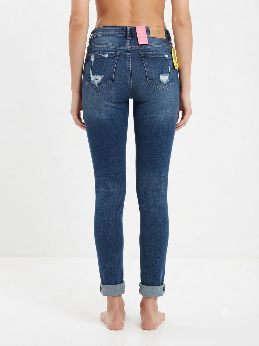 Pantalón dama mezclilla skinny deslavado con tiro alto