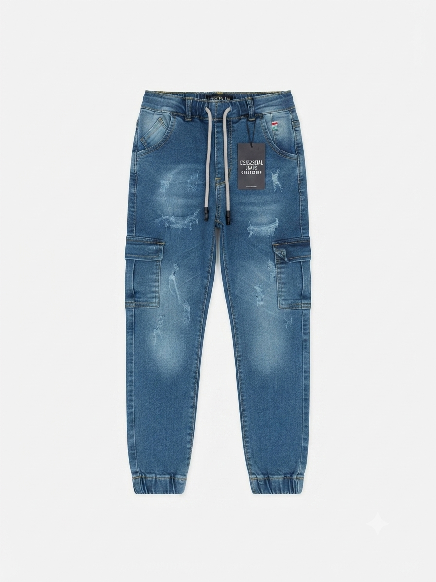 Pantalón niño jogger cargo mezclilla azul