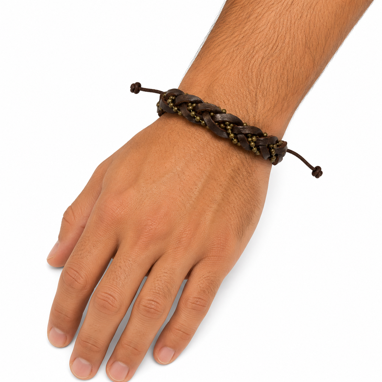Pulsera caballero trenzada con detalles metálicos 🤎✨