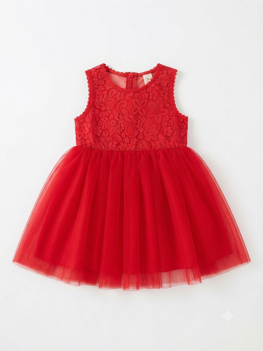 Vestido niña rojo de tul y encaje elegante