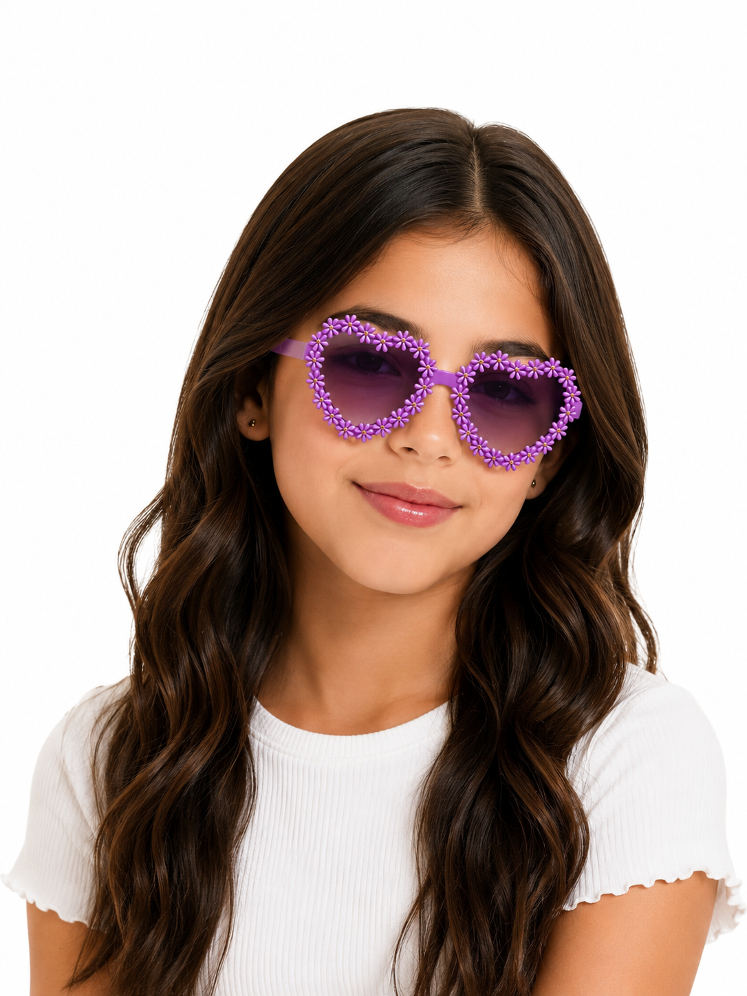 Lentes niña corazón con flores moradas 💜🌸