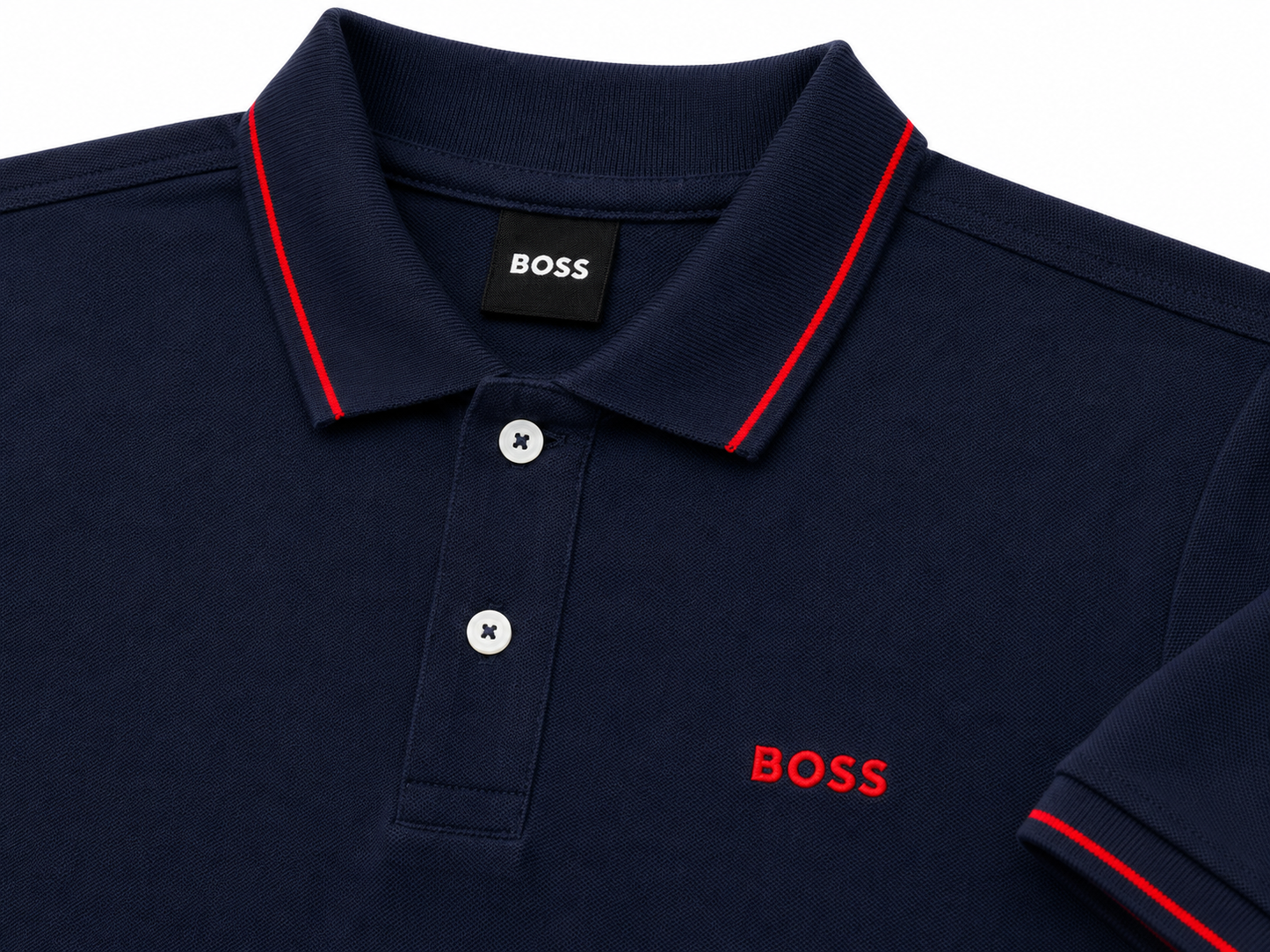 Playera caballero Tipo polo Azul Marino con Detalles Rojos y Bordado Frontal B@SS
