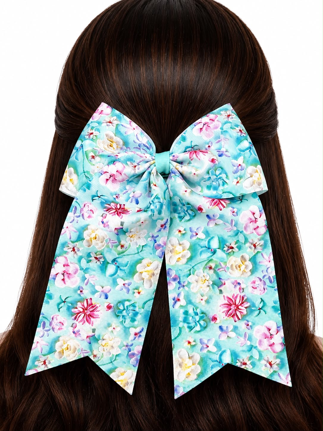Moño niña floral verde menta con tirantes largos 🎀🌸